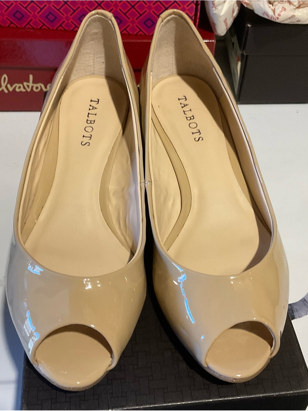 Talbots Nude Patent Peep-Toe Flats